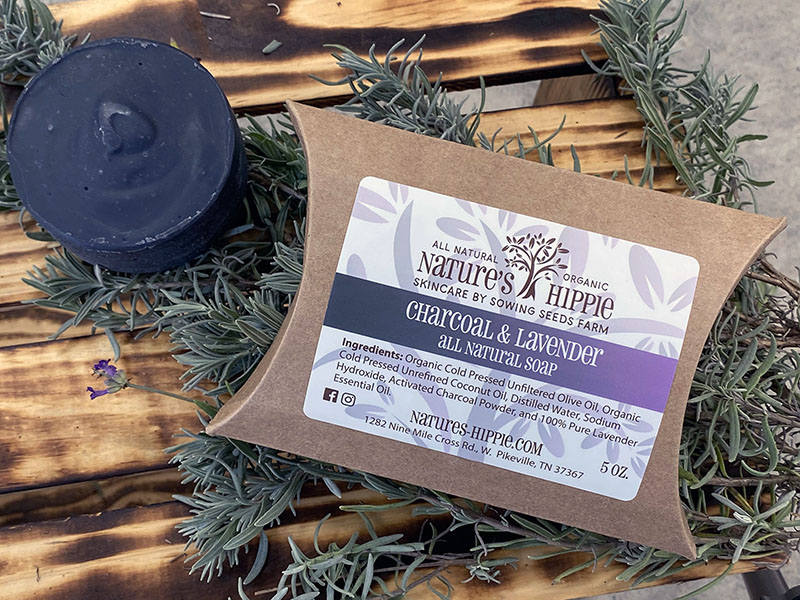 Charcoal and Lavender Soap soothes, detoxifies and nourishes skin as it cleans.