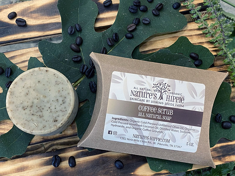 Coffee Scrub Soap gently exfoliates and nourishes skin as it cleans.