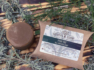 Pine Tar Soap soothes psoriasis, eczema, and itching.