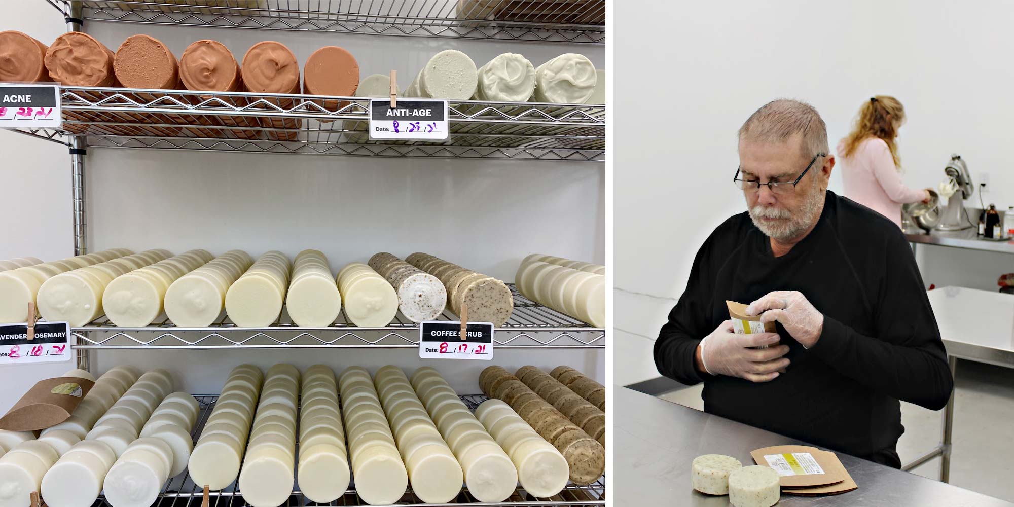 Making and packing all natural soaps